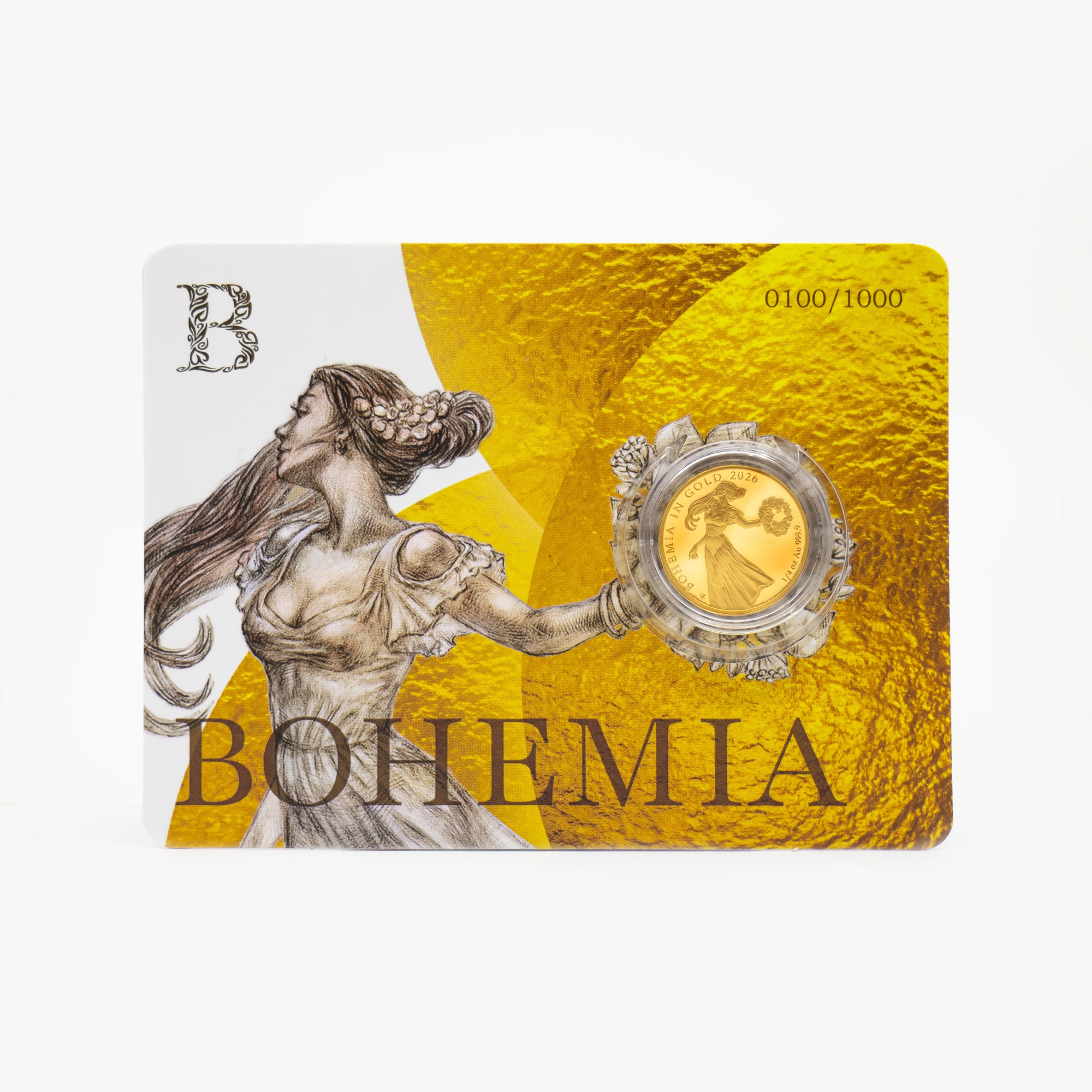 Zlatá investiční číslovaná mince 1/4 oz Bohemia in Gold Bullion 2026 Proof - pohled 3