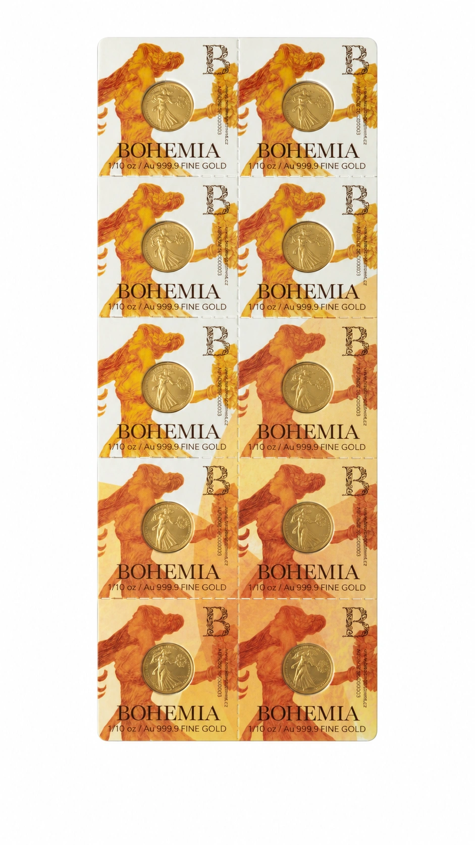 Sada deseti zlatých investičních mincí 1/10 oz Bohemia in Gold Bullion 2026 Standard - pohled 4