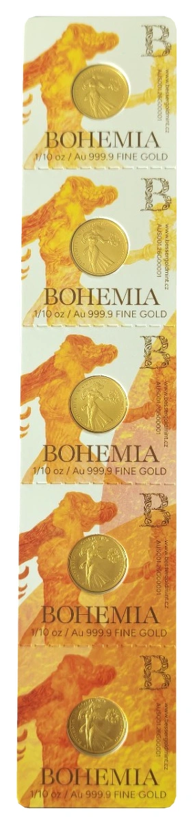 Sada pěti zlatých investičních mincí 1/10 oz Bohemia in Gold Bullion 2026 Standard - pohled 4